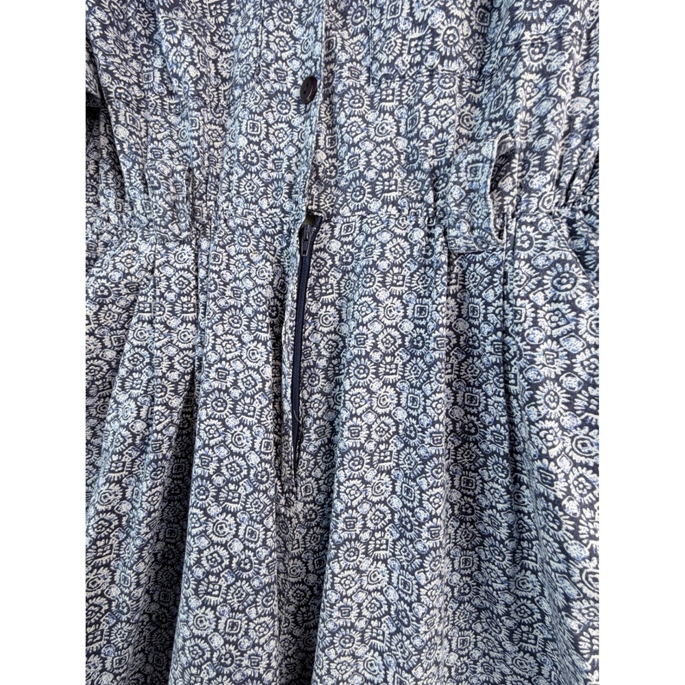 Vintage Virgo II Blue White Geometric Midi Dress ILGWU Union Made Long Sleeve 8 - Picture 5 of 7